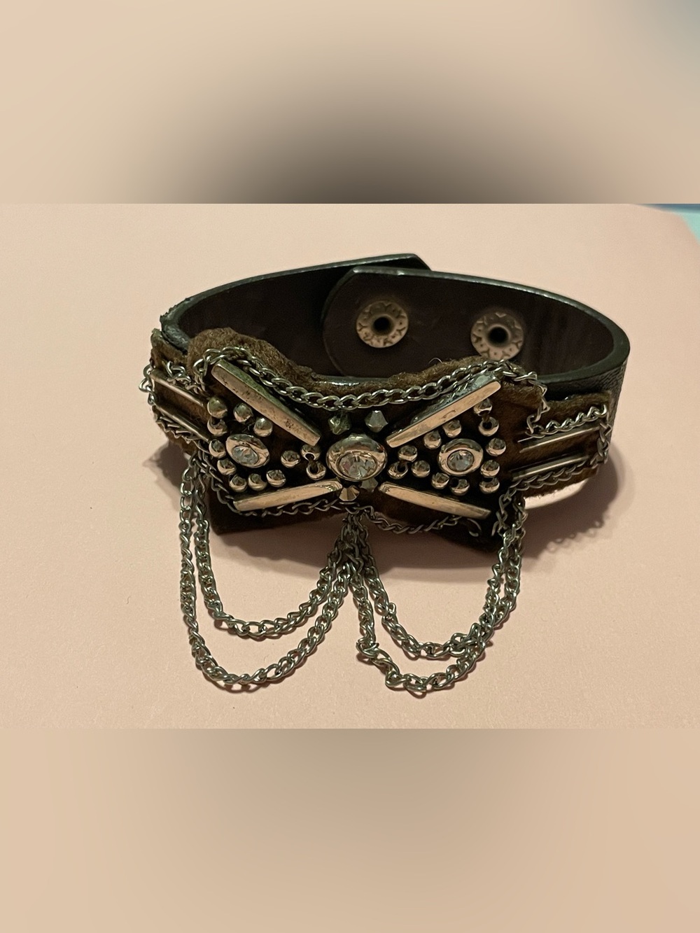 Leather Decorated Snap Clasp Bracelet #0196 ❤️‍🔥